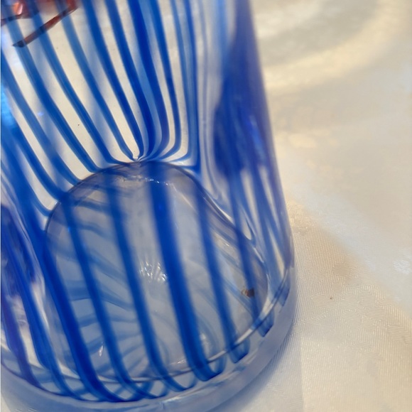Striped Hand-Blown Glass Vase Blue, White & Yellow - Picture 6 of 8